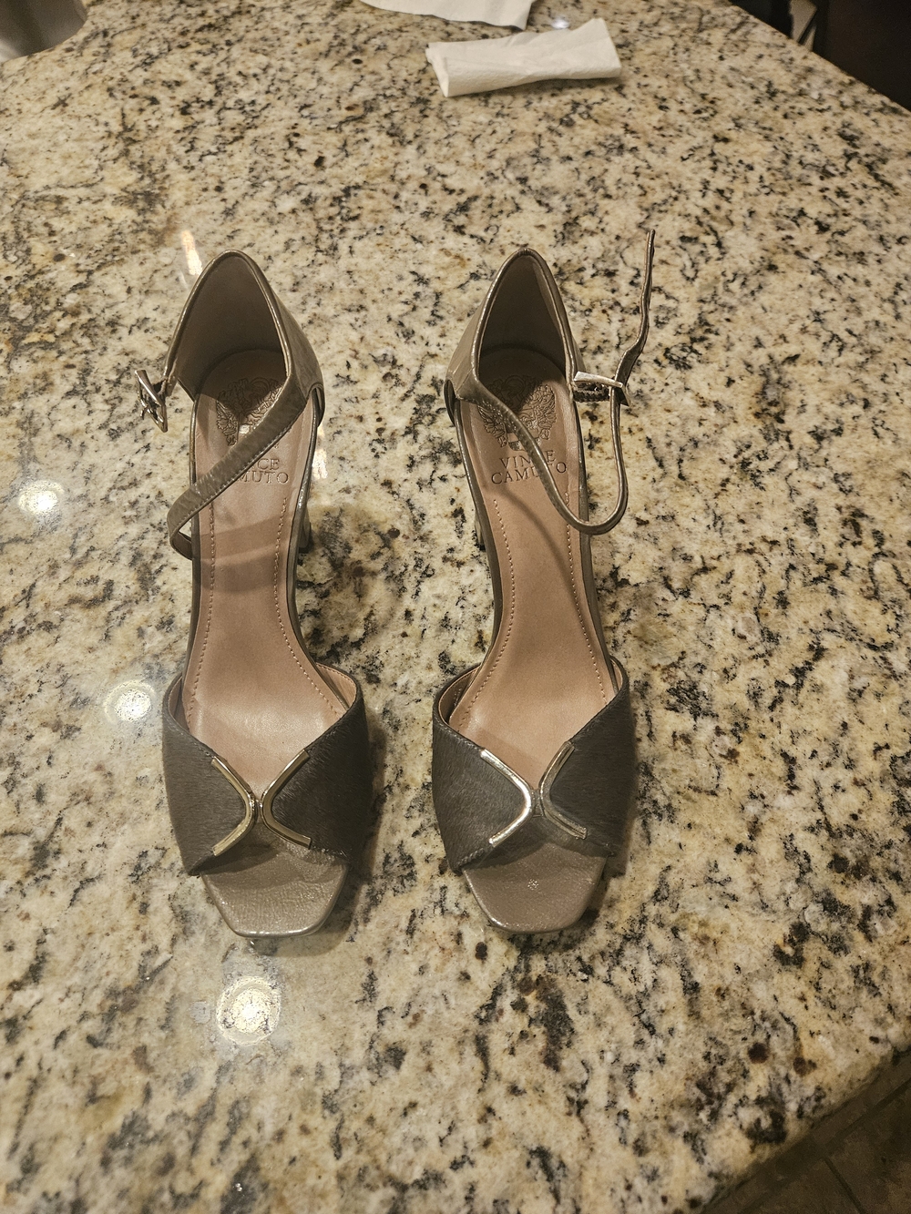 Vince Camuto Metallic Gray Open-Toe Ankle-Strap Heels